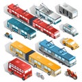 Set of isometric illustrations of municipal city transport