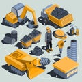 Set of isometric isolated elements of the coal mining industry