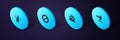 Set Isometric Judge gavel, Gas mask, Ban and Hand showing two finger icon. Vector
