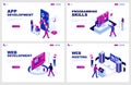 Set of isometric landing page template for App and Web Development, Programming, Hosting. Royalty Free Stock Photo