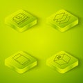 Set Isometric Layers, Eraser or rubber, Isometric cube and Laptop and cursor icon. Vector