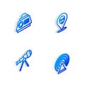 Set Isometric line Alien, Space capsule, Telescope and Radar icon. Vector Royalty Free Stock Photo
