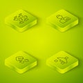 Set Isometric line Analyst engineer, Cloud hacking, Filter setting and Data stream icon. Vector Royalty Free Stock Photo