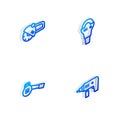 Set Isometric line Angle grinder, , Leaf garden blower and Electric drill machine icon. Vector