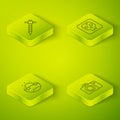 Set Isometric line Archeology, Earth core structure crust, Photo camera and Construction jackhammer icon. Vector