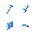 Set Isometric line Automatic irrigation sprinklers, Garden rake, fence and saw icon. Vector