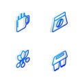 Set Isometric line Bag of coffee beans, Coffee cup, bean, branch and to go icon. Vector Royalty Free Stock Photo