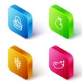 Set Isometric line Basket and food, Pear, Wheat and Eggplant icon. Vector