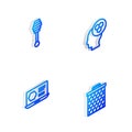 Set Isometric line Beekeeper, Honey dipper stick, online service and Honeycomb icon. Vector