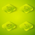 Set Isometric line Bell pepper, Organic cosmetic, Pear and Garlic icon. Vector