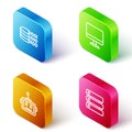 Set Isometric line Binary code, Computer monitor, Artificial intelligence robot and Server, Data icon. Vector Royalty Free Stock Photo