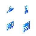 Set Isometric line Blender, Chainsaw, Air conditioner and Oven icon. Vector