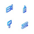 Set Isometric line Bottle of shampoo, Barbershop, Hand mirror and Towel icon. Vector Royalty Free Stock Photo