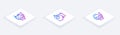 Set Isometric line Broken robot, Robot charging battery and . White square button. Vector Royalty Free Stock Photo