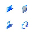 Set Isometric line Broken tooth, Laptop with resume, Profile settings and Refresh icon. Vector Royalty Free Stock Photo