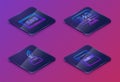 Set Isometric line Calculation, Chalkboard, Graph, schedule, chart, diagram and Triangle math. Blue square button
