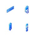 Set Isometric line Car muffler, Audio, Shock absorber and icon. Vector