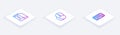 Set Isometric line Case of computer, Computer mouse and Keyboard. White square button. Vector Royalty Free Stock Photo