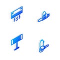Set Isometric line Chainsaw, Air conditioner, Electric heater and Angle grinder icon. Vector