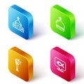 Set Isometric line Church building, tower, Aspergillum and Christian fish icon. Vector