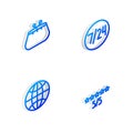 Set Isometric line Clock 24 hours, Wallet, Worldwide and Consumer customer product rating icon. Vector