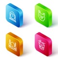 Set Isometric line Clock, Pig, Muslim Mosque and Ramadan drum icon. Vector Royalty Free Stock Photo