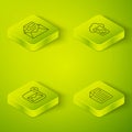 Set Isometric line Cloud database, Envelope, File document and Mail and e-mail icon. Vector