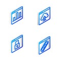 Set Isometric line Cloud upload, Graph chart infographic, Secure your site with HTTPS, SSL and Browser window icon Royalty Free Stock Photo