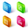 Set Isometric line CMYK color mixing, Copy machine, 3D printer and Scanner icon. Vector