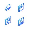 Set Isometric line Code terminal, Web development, Page with 404 error and Cloud technology data transfer icon. Vector