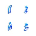 Set Isometric line Coffee beans, Tequila glass with lemon, bottle and Mexican man sombrero icon. Vector