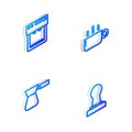 Set Isometric line Coffee cup, machine, turk and tamper icon. Vector Royalty Free Stock Photo