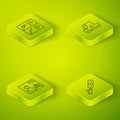 Set Isometric line Collimator sight, Advertising weapon, Anti-tank hand grenade and Weapon catalog icon. Vector