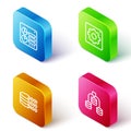 Set Isometric line Computer api interface, Binary code and Server, Data icon. Vector Royalty Free Stock Photo