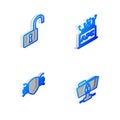 Set Isometric line Computer api interface, Open padlock, Cyber security and FTP folder and icon. Vector Royalty Free Stock Photo