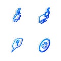 Set Isometric line Computer monitor service, Wrench and screwdriver in gear, Speech bubble Question and Phone call icon Royalty Free Stock Photo