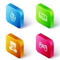 Set Isometric line Computer mouse gaming, Video game console, Game with joystick and Gamepad icon. Vector Royalty Free Stock Photo