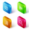 Set Isometric line Copywriting network, Contactless payment, Telephone and Magnifying glass icon. Vector