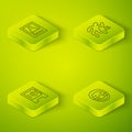 Set Isometric line Crime scene, Safe, Doctor pathologist and Wanted poster icon. Vector