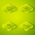 Set Isometric line Crusade, Christian cross, Magic staff and Ark of noah icon. Vector