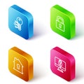 Set Isometric line Cryptocurrency key, Lock, House under protection and computer monitor icon. Vector Royalty Free Stock Photo