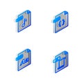 Set Isometric line CSS file document, MP3, OTF and JS icon. Vector Royalty Free Stock Photo
