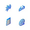 Set Isometric line 3D cinema glasses, Bluetooth connected, Micro SD memory card and Film reel icon. Vector