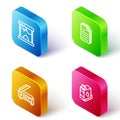 Set Isometric line 3D printer, File document, Scanner and Printer ink cartridge icon. Vector