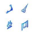Set Isometric line Dart arrow, Roller scooter, Robot toy and Swing icon. Vector