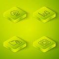 Set Isometric line Data analysis, Folder and lock, Processor with CPU and Cloud computing icon. Vector Royalty Free Stock Photo