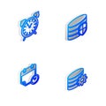 Set Isometric line Database protection, Alarm clock, Calendar and and Setting database server icon. Vector