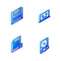 Set Isometric line Dead laptop, Floppy disk, Delete file document and Hard drive HDD sync refresh icon. Vector Royalty Free Stock Photo