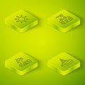 Set Isometric line Deforestation, Withered tree, Floating buoy sea and Sun icon. Vector Royalty Free Stock Photo