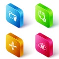 Set Isometric line Delete folder, Calendar with check mark, Kayak and paddle and Cloud database icon. Vector